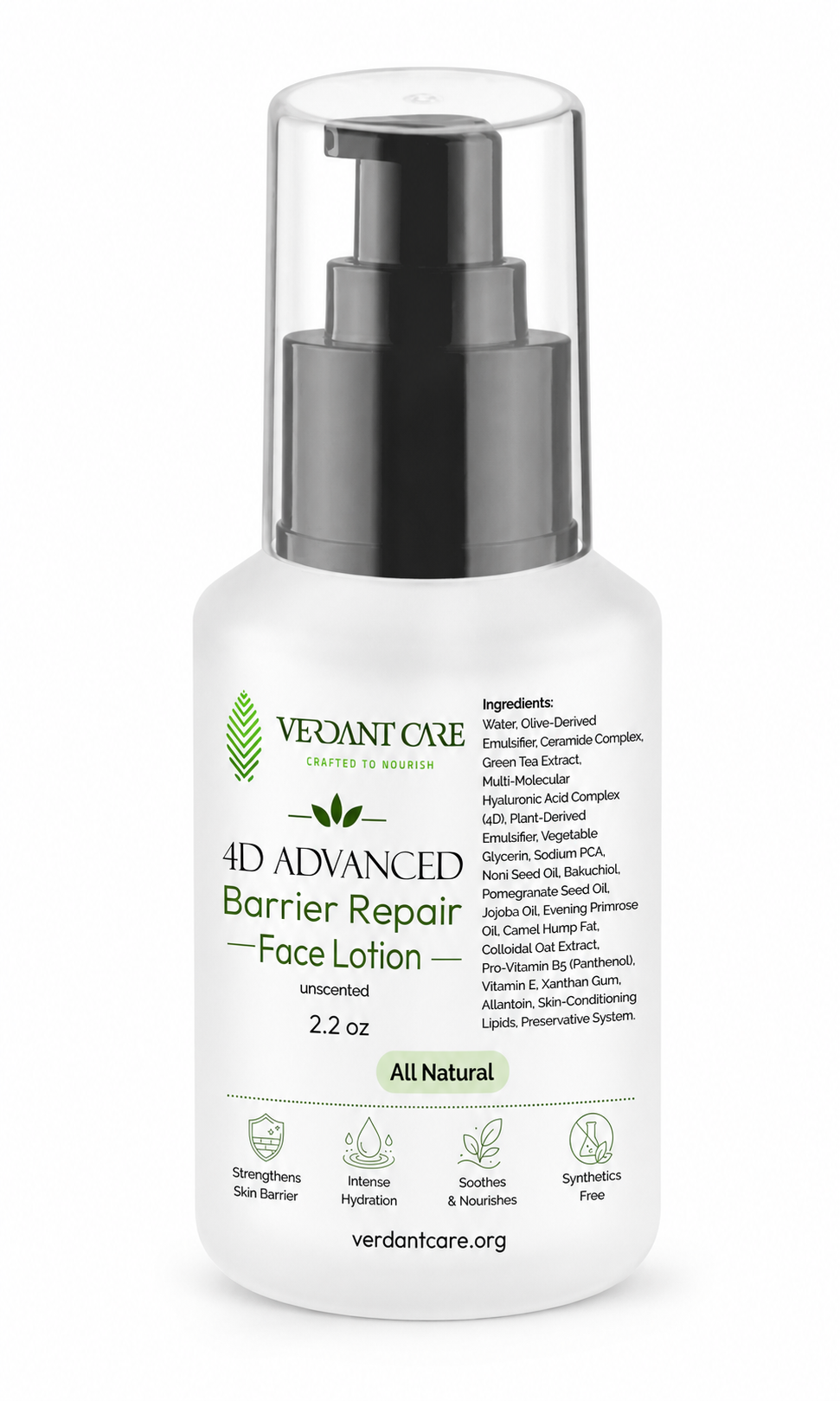 4D Advanced Barrier Repair Face Lotion | Deep Hydration Moisturizer with Hyaluronic Acid 4D & Ceramides Complex - Gentle & All Natural 2.2 oz Glass Pump