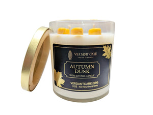 Autumn Dusk Candle – 12 oz Clear Glass with Golden Lid | 100% Soy Wax