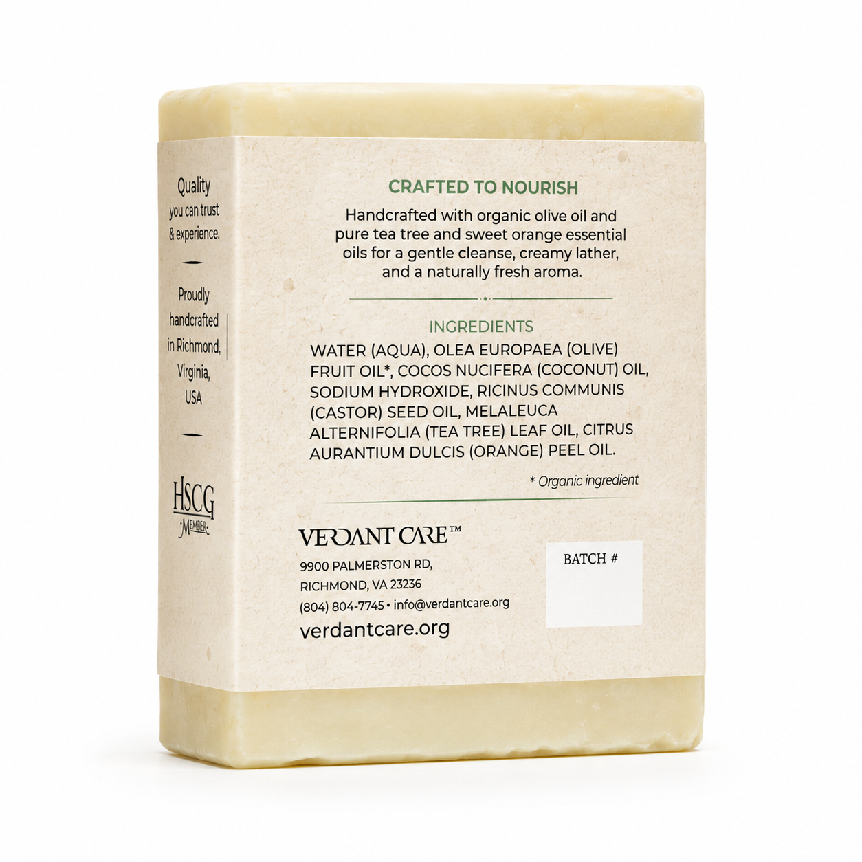 Pure Castile Soap Bar – Handmade Natural Soap – Olive Soap Bar – For Face, Body & Hair – Tea Tree & Orange Essential Oils VEGAN ~4.8 oz
