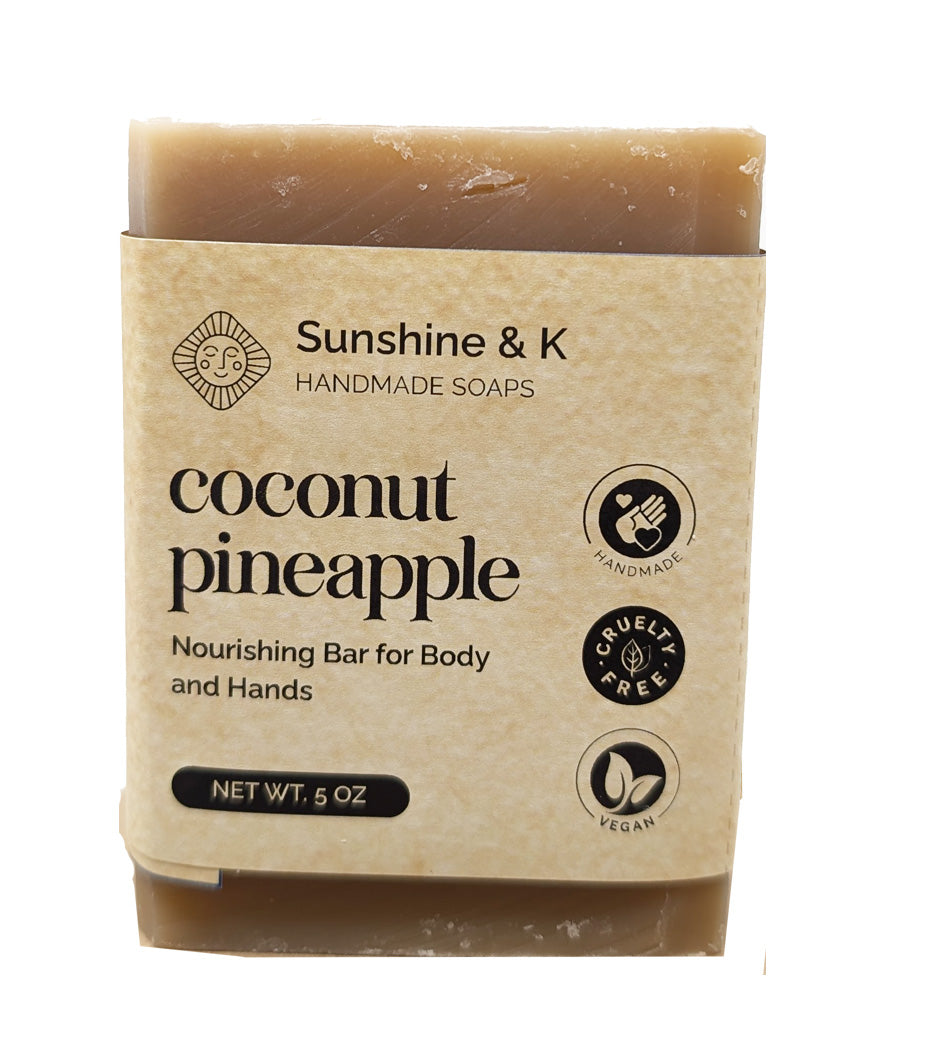 Coconut Pineapple Soap Bar - Non-drying, Long Lasting, Body & Hand, 5 oz | Sunshine & K Handmade Soaps