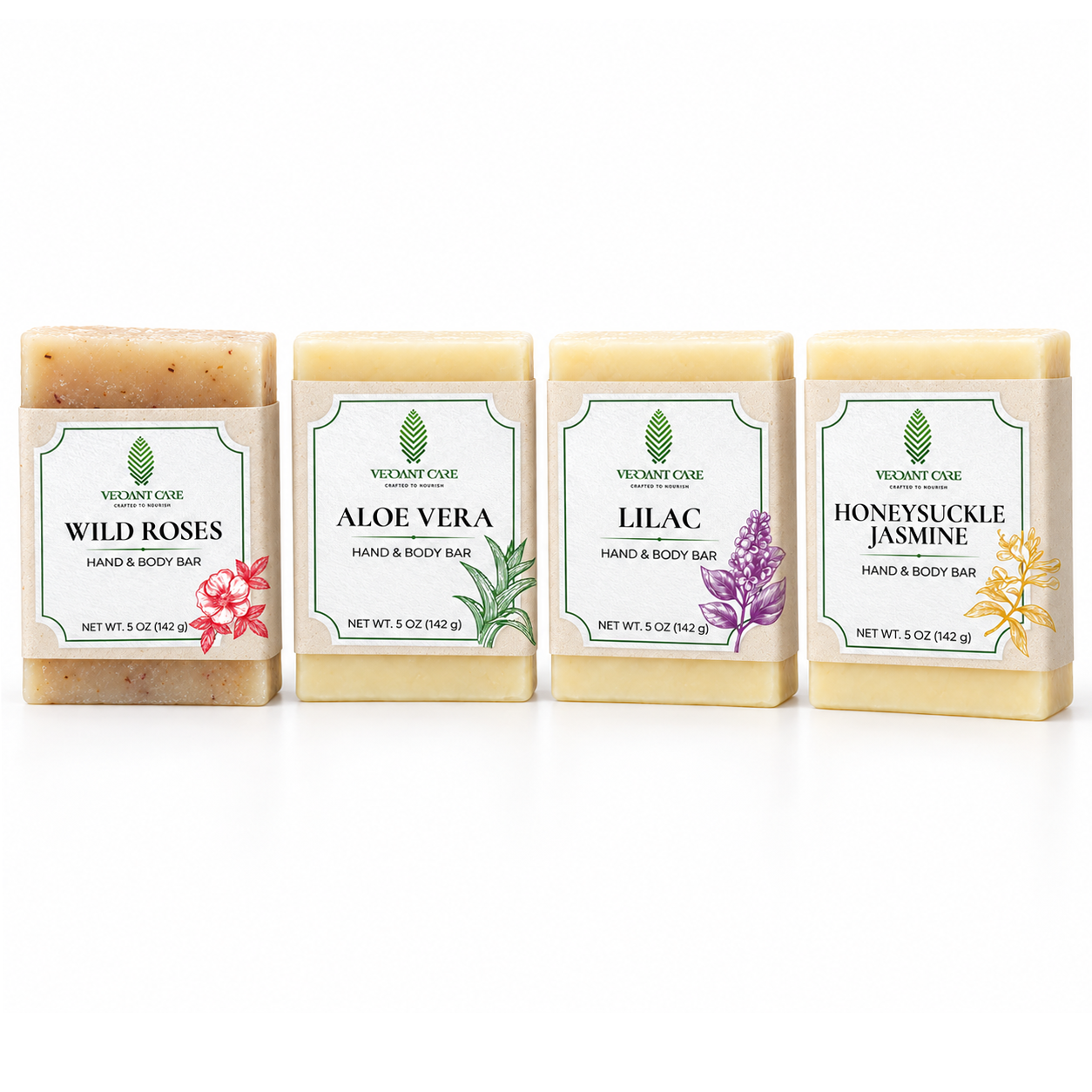 Gift Set Handmade Soap Bars, 4 Scents: Lilac, Honeysuckle Jasmine, Wild Roses, and Aloe Vera - 20 oz