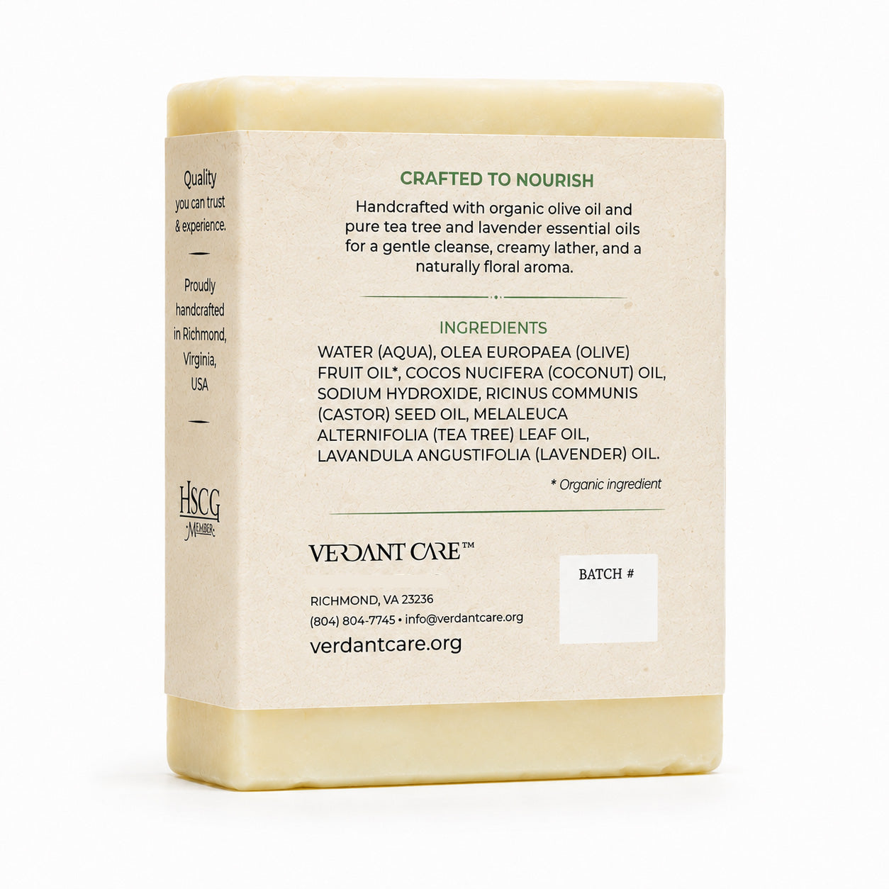Pure Castile Soap Bar – Handmade Natural Soap – For Face, Body, Hair, & Hands – Tea Tree & Lavender, Vegan 5 OZ