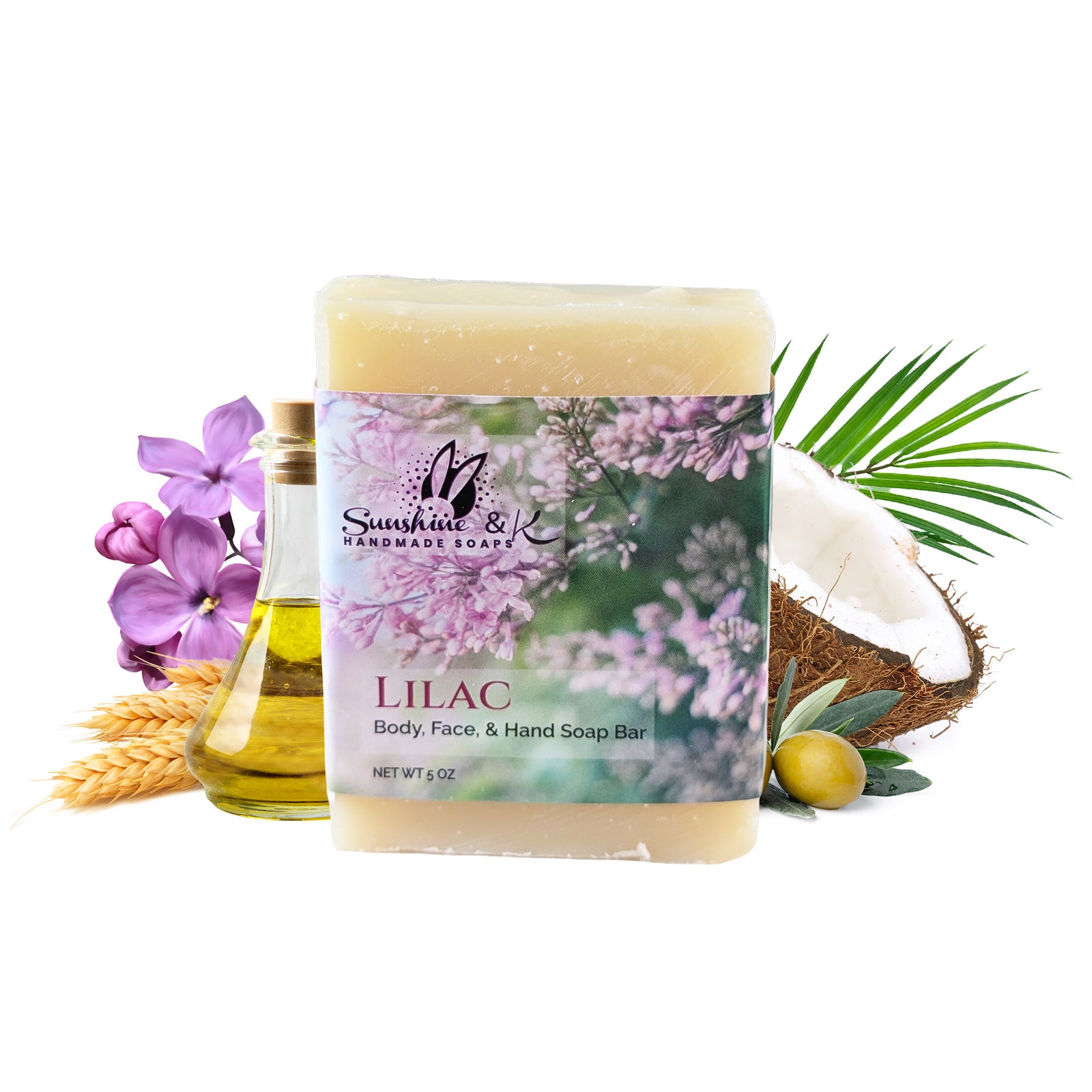 Lilac Bar Soap Bar - Handmade Soap Bar - Non-drying, Long Lasting, Body & Hand, 5 oz - no colorants