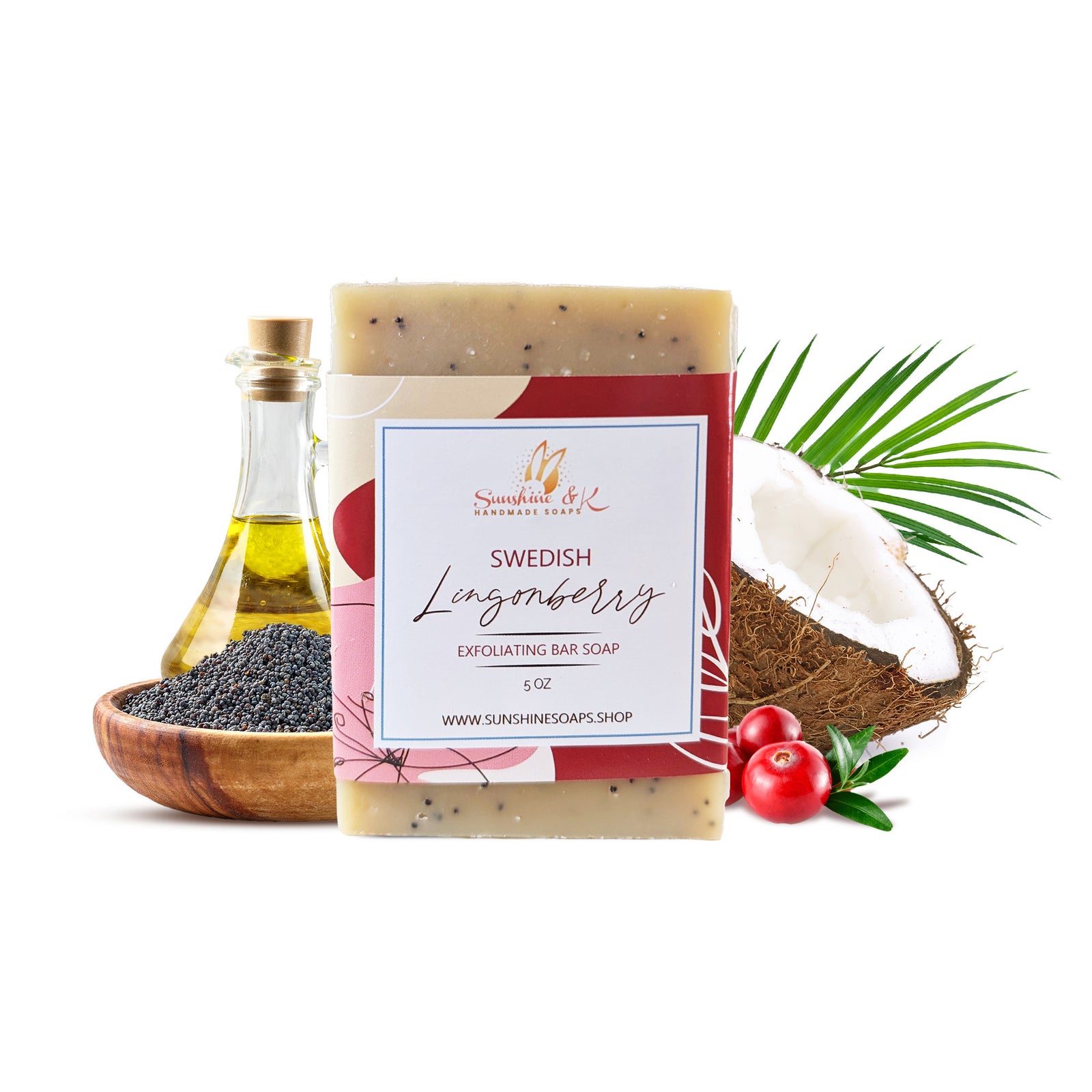Swedish Lingonberry Soap Bar - Exfoliating Soap, Bar Soap with Poppy Seeds & Shea Butter, Natural Base Oils Body Soap, Body Soap Bar, 5 oz