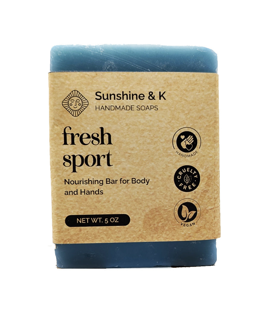 Men's Fresh Sport Soap Bar - Non-drying, Long Lasting, Body & Hand, 5 oz | Sunshine & K Handmade Soaps