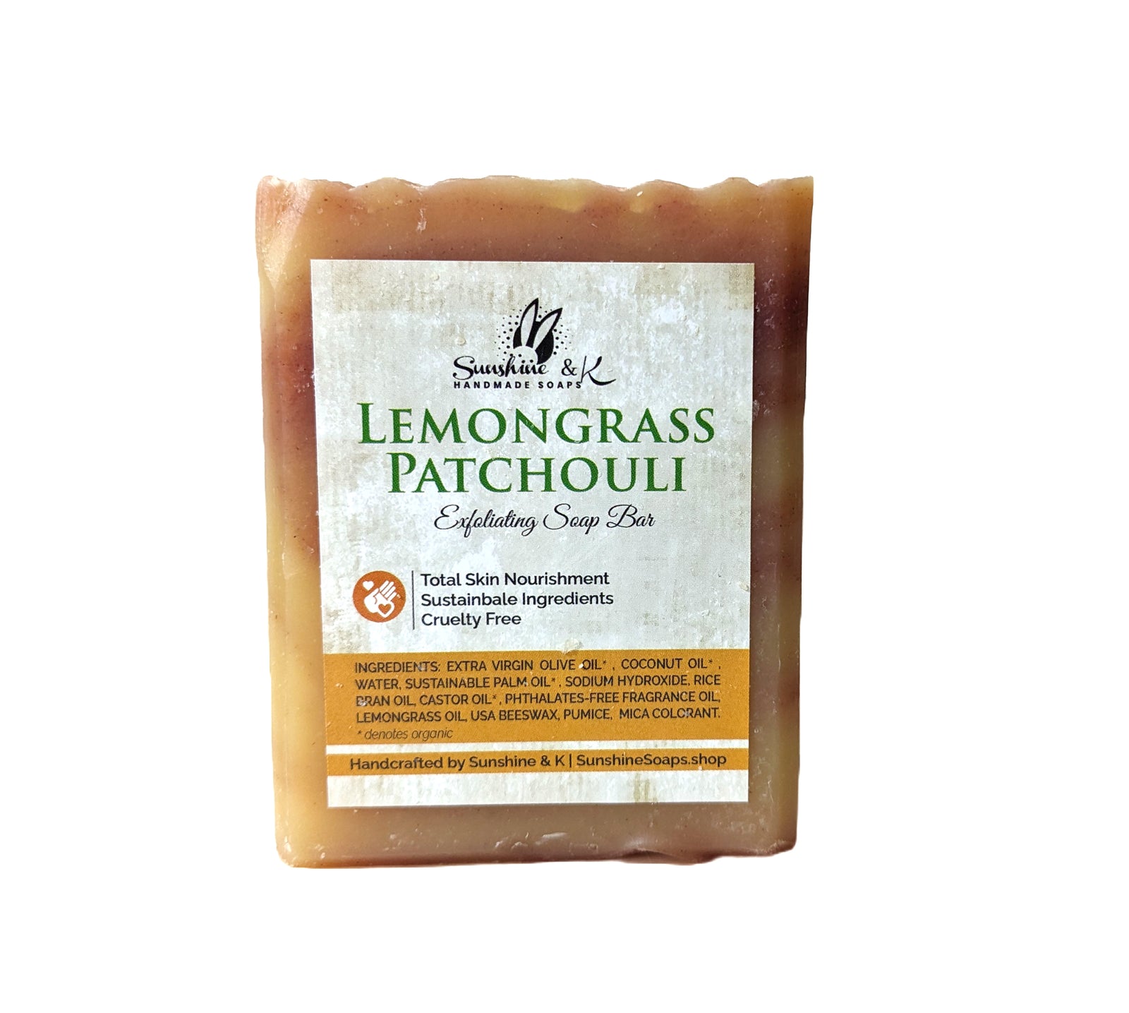 Patchouli Lemongrass Exfoliating Soap Bar - Handmade Exfoliating Soap – Organic Extra Virgin Olive & Castor Oils - Pumice Exfoliating 4.5 oz