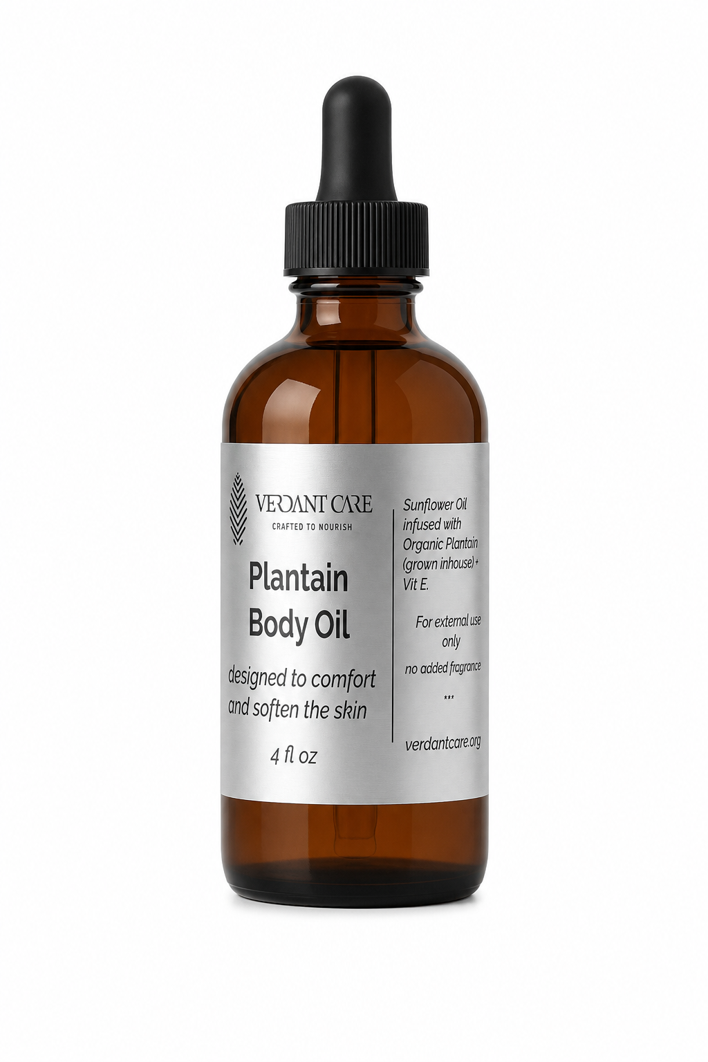 Organic Plantain Herbal Body Oil – Sunflower Oil Infusion | 4 oz Glass Dropper