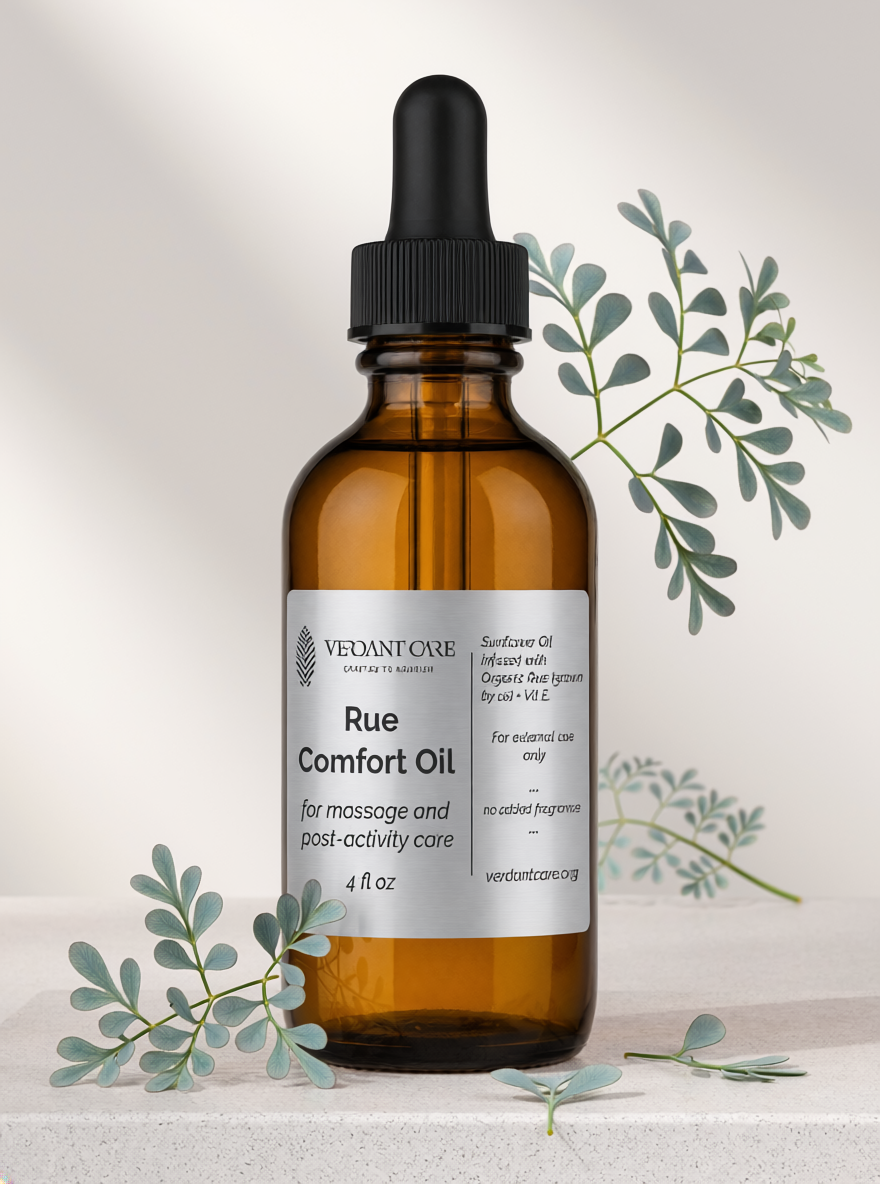 Organic Rue Herbal Body Oil – Sunflower Oil Infusion | 4 oz Glass Dropper