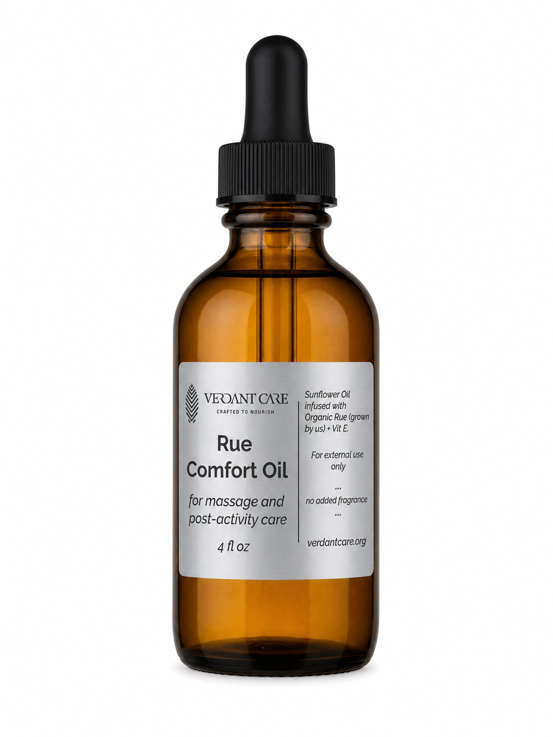Organic Rue Herbal Body Oil – Sunflower Oil Infusion | 4 oz Glass Dropper