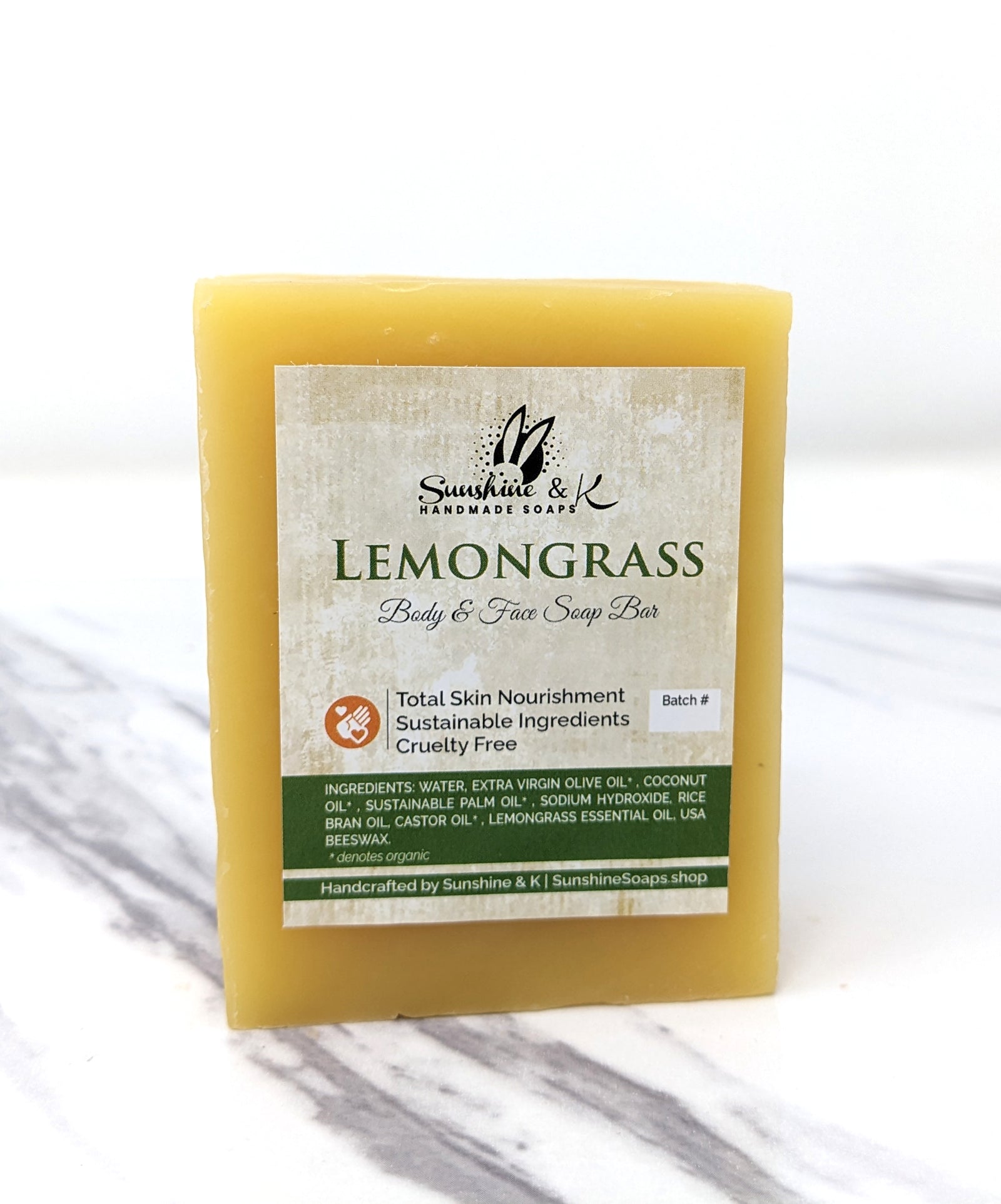 Lemongrass Soap Bar - Non-drying, Long Lasting, Natural Soap, Body, Hand, & Face, 4.3 oz | Sunshine & K Handmade Soaps