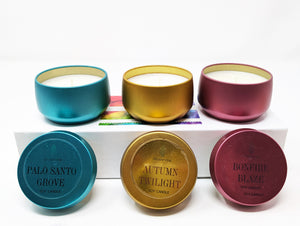 Autumn Glow Candle Trio - 3 Soy Candles  - Colored Tins - 4 OZ each