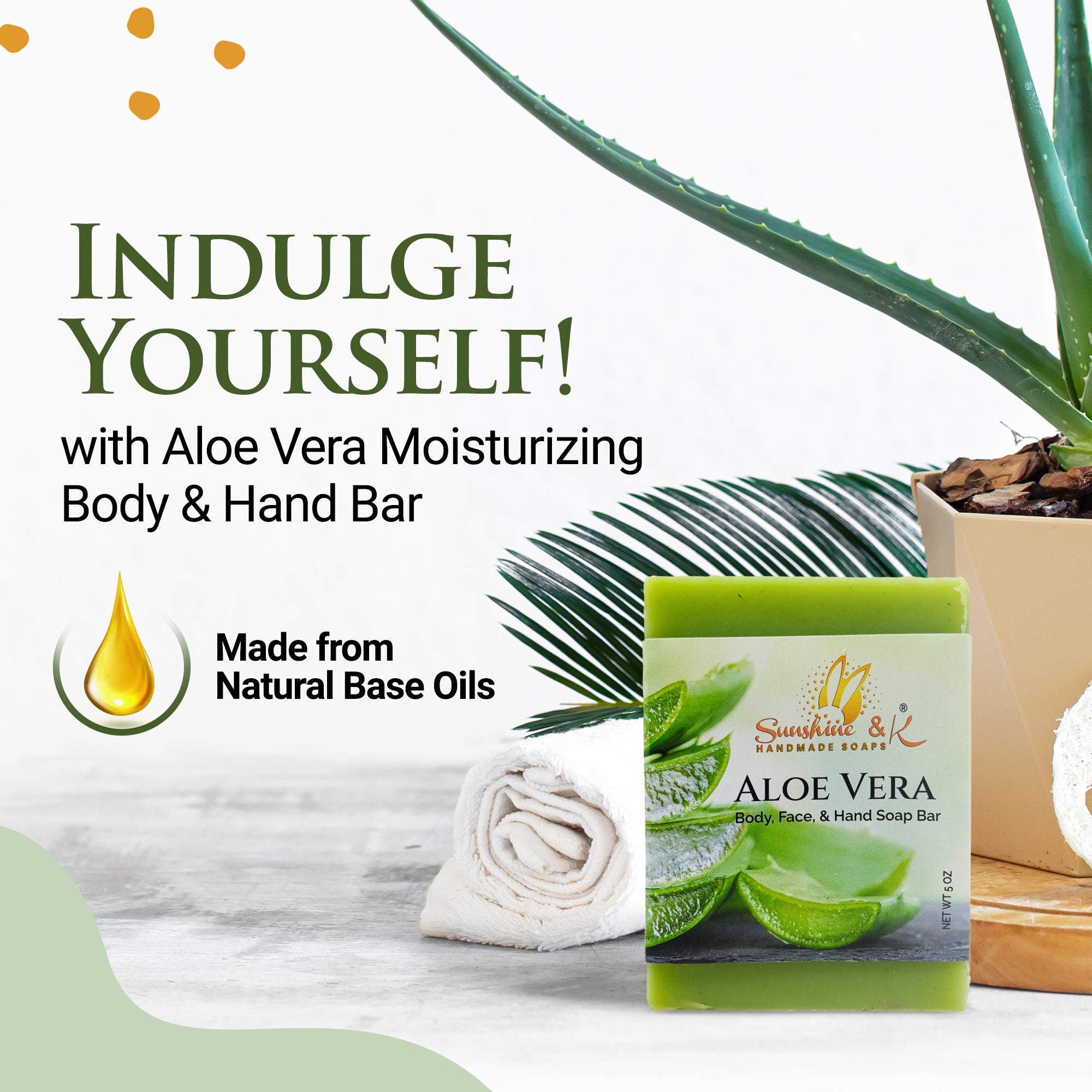 Aloe Vera Bar Soap - Body & Face Bar Soap, Handmade Bath Soap, Moisturizing Bar Soap With Beeswax, Rice Bran Oil, & Natural Base Oils, Natural Soap Bars, 5 oz, Sunshine & K Handmade Soaps - sunshine-handmade-soaps