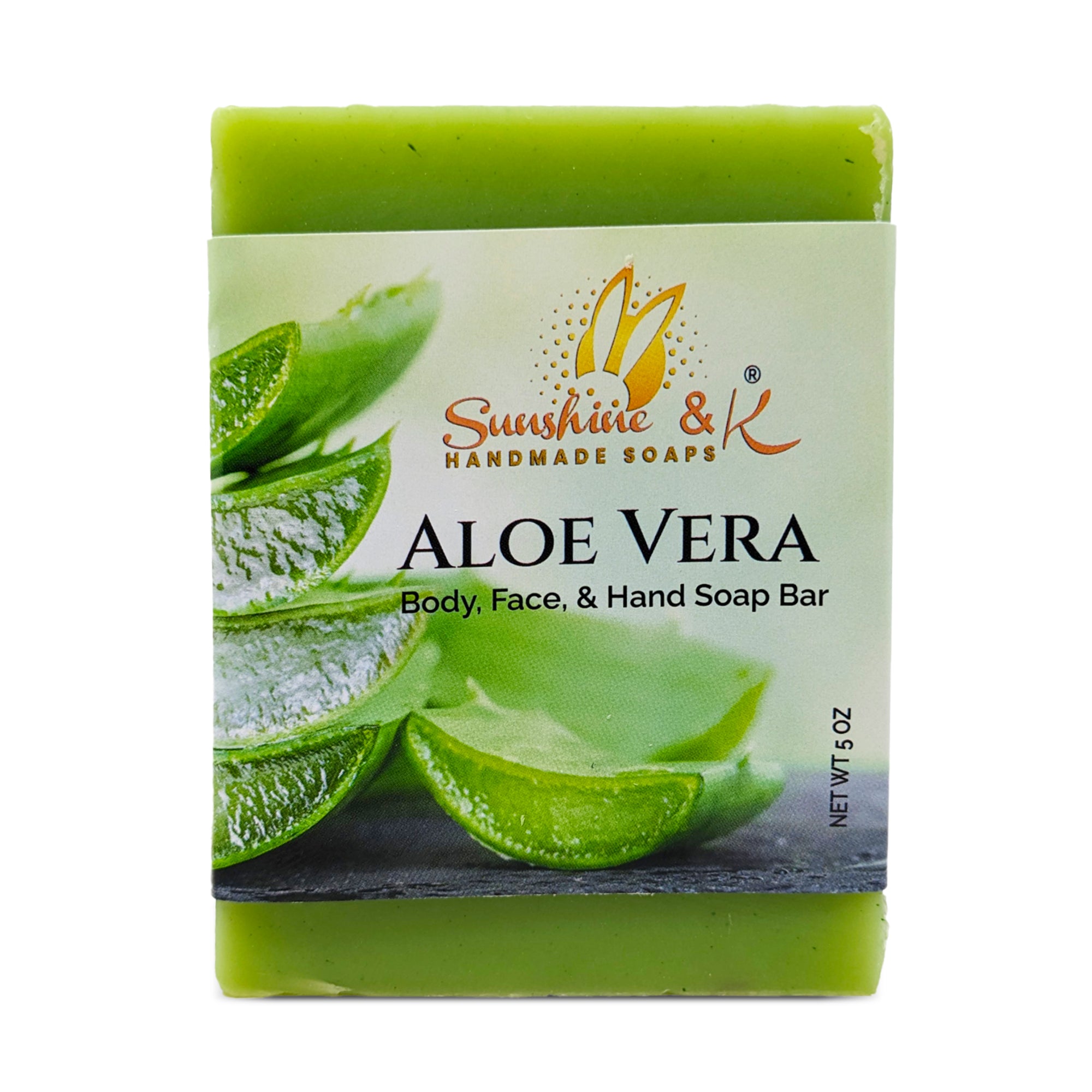 Aloe Vera Bar Soap - Body & Face Bar Soap, Handmade Bath Soap, Moisturizing Bar Soap With Beeswax, Rice Bran Oil, & Natural Base Oils, Natural Soap Bars, 5 oz, Sunshine & K Handmade Soaps - sunshine-handmade-soaps