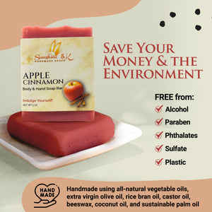 Apple Cinnamon Bar - Body & Face Bar Soap, Handmade Bath Soap, Moisturizing Bar Soap With Beeswax, Rice Bran Oil, & Natural Base Oils, Natural Soap Bars, 5 oz, Sunshine & K Handmade Soaps - sunshine-handmade-soaps