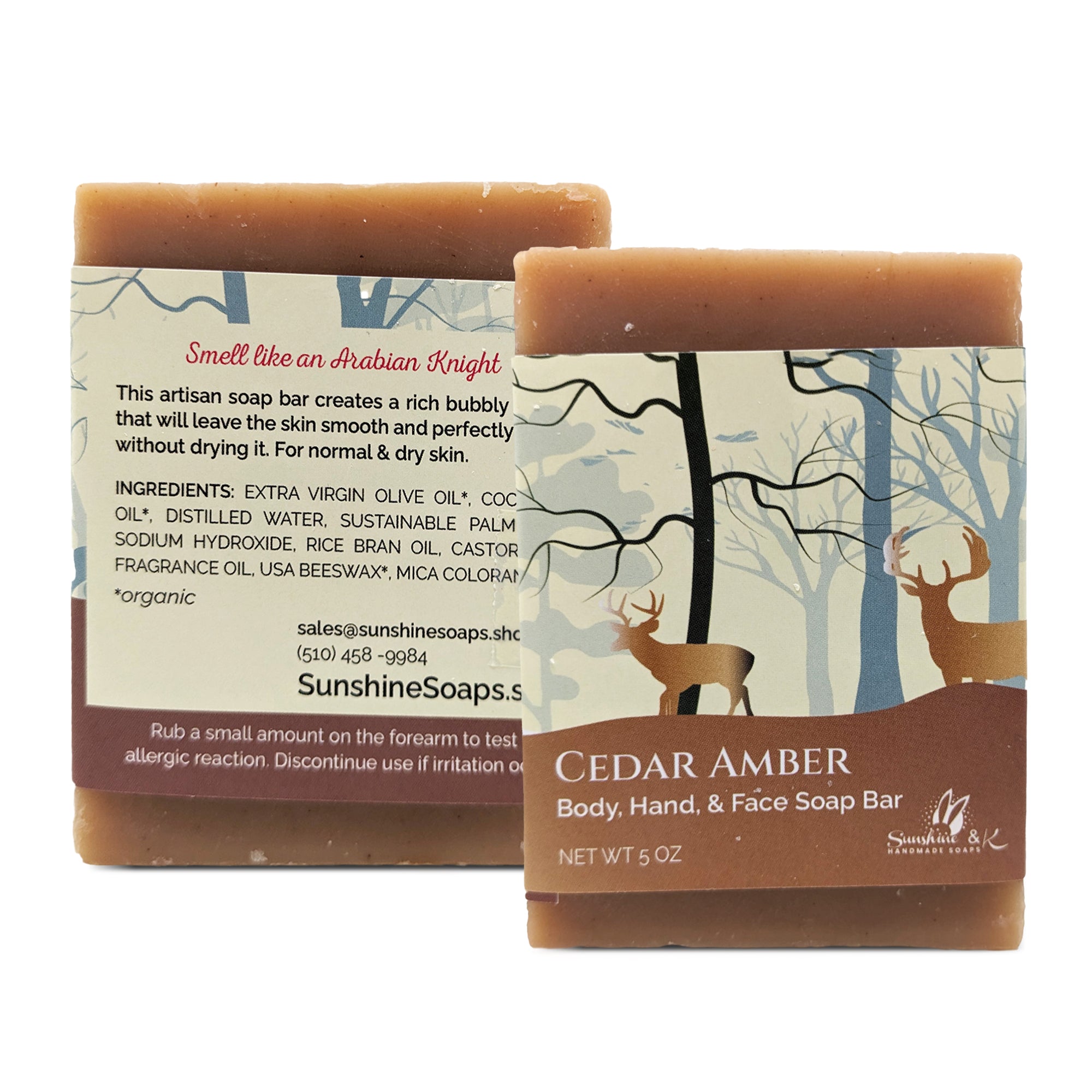 Cedar Amber Soap Bar - Body & Face Bar Soap, Handmade Bath Soap, Moisturizing Bar Soap With Beeswax, Rice Bran Oil, & Natural Base Oils, Natural Soap Bars, 5 oz, Sunshine & K Handmade Soaps - sunshine-handmade-soaps