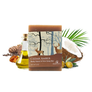 Cedar Amber Soap Bar - Body & Face Bar Soap, Handmade Bath Soap, Moisturizing Bar Soap With Beeswax, Rice Bran Oil, & Natural Base Oils, Natural Soap Bars, 5 oz, Sunshine & K Handmade Soaps - sunshine-handmade-soaps