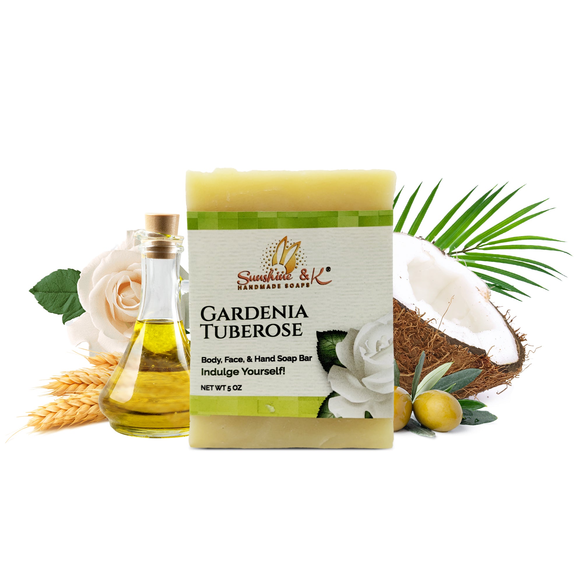 Gardenia Tuberose Bar Soap - Body & Face Bar Soap, Handmade Bath Soap, Moisturizing Bar Soap With Beeswax, Rice Bran Oil, & Natural Base Oils, Natural Soap Bars, 5 oz, Sunshine & K Handmade Soaps - sunshine-handmade-soaps