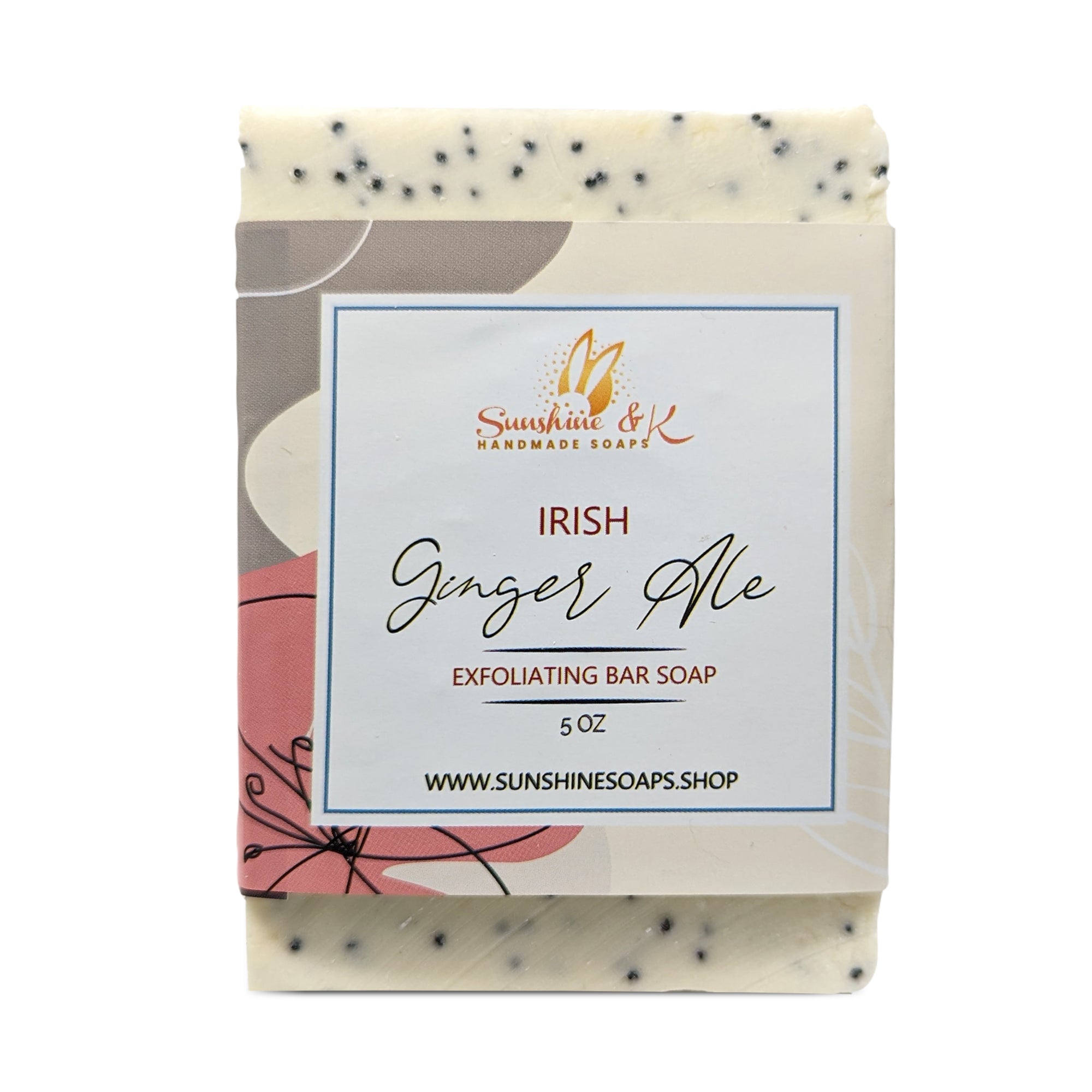 Irish Ginger Ale Soap Bar - Exfoliating Soap, Bar Soap with Poppy Seeds & Shea Butter, Natural Base Oils Body Soap, Body Soap Bars with 6 Natural Base Oils, 5 oz - Sunshine & K Handmade Soaps - sunshine-handmade-soaps