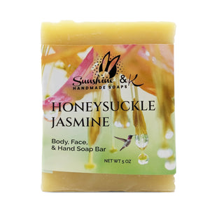 Honeysuckle Bar Soap - Body & Face Bar Soap, Handmade Bath Soap, Moisturizing Bar Soap With Beeswax, Rice Bran Oil, & Natural Base Oils, Natural Soap Bars, 5 oz, Sunshine & K Handmade Soaps - sunshine-handmade-soaps