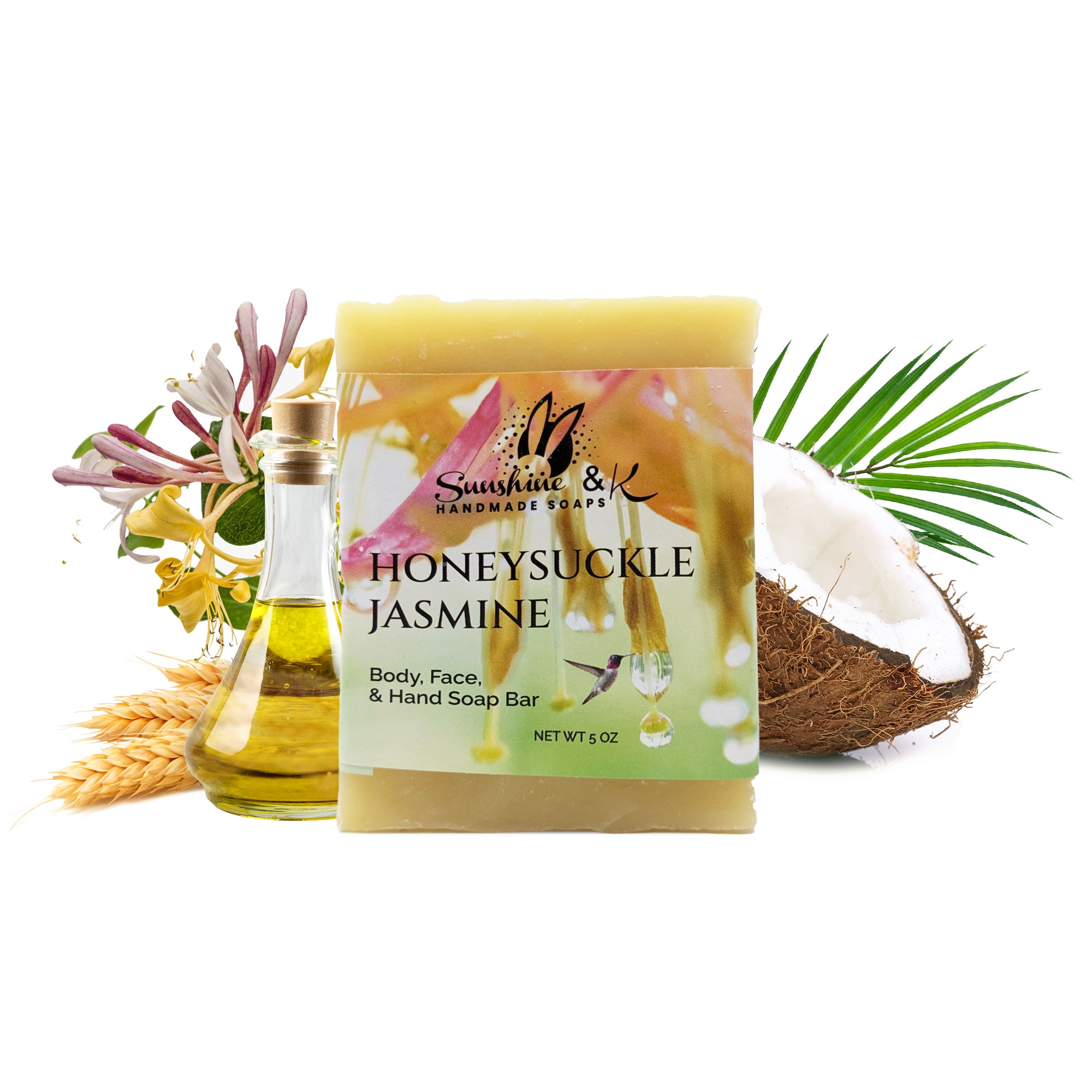 Honeysuckle Bar Soap - Body & Face Bar Soap, Handmade Bath Soap, Moisturizing Bar Soap With Beeswax, Rice Bran Oil, & Natural Base Oils, Natural Soap Bars, 5 oz, Sunshine & K Handmade Soaps - sunshine-handmade-soaps