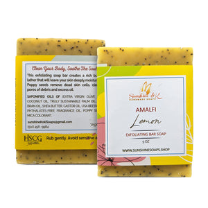 Amalfi Sweet Lemon Soap Bar - Exfoliating Soap, Bar Soap with Poppy Seeds & Shea Butter, Natural Base Oils Body Soap, Body Soap Bars with 6 Natural Base Oils, 5 oz - Sunshine & K Handmade Soaps - sunshine-handmade-soaps