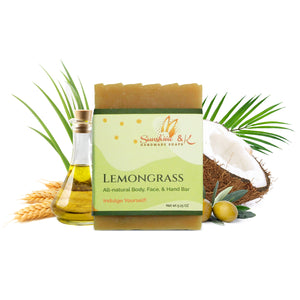 Lemongrass Bar Soap - Body & Face Bar Soap, Handmade Bath Soap, Moisturizing Bar Soap With Beeswax, Rice Bran Oil, & Natural Base Oils, Natural Soap Bars, 5 oz, Sunshine & K Handmade Soaps - sunshine-handmade-soaps