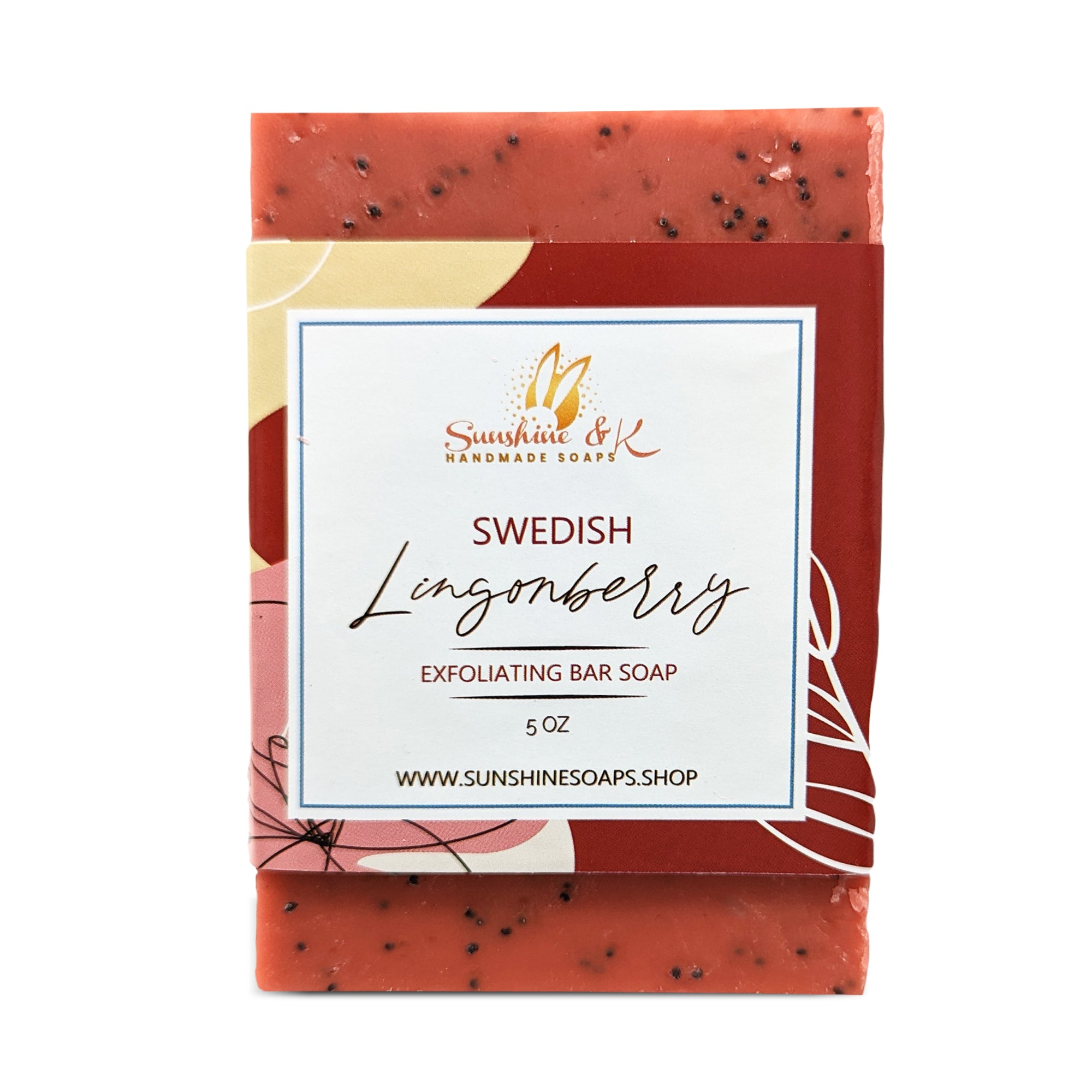 Swedish Lingonberry Soap Bar - Exfoliating Soap, Bar Soap with Poppy Seeds & Shea Butter, Natural Base Oils Body Soap, Body Soap Bars with 6 Natural Base Oils, 5 oz - Sunshine & K Handmade Soaps - sunshine-handmade-soaps