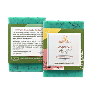 Moroccan Mint Soap Bar - Exfoliating Soap, Bar Soap with Poppy Seeds & Shea Butter, Natural Base Oils Body Soap, Body Soap Bars with 6 Natural Base Oils, 5 oz - Sunshine & K Handmade Soaps - sunshine-handmade-soaps