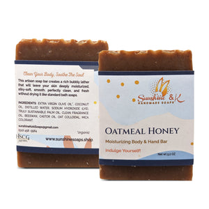 Oatmeal Honey Soap Bar - Body & Face Bar Soap, Handmade Bath Soap, Moisturizing Bar Soap With Beeswax, Rice Bran Oil, & Natural Base Oils, Natural Soap Bars, 5 oz, Sunshine & K Handmade Soaps - sunshine-handmade-soaps