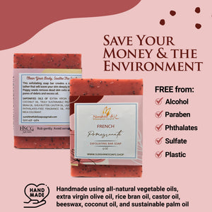 French Pomegranate Soap Bar - Exfoliating Soap, Bar Soap with Poppy Seeds & Shea Butter, Natural Base Oils Body Soap, Body Soap Bars with 6 Natural Base Oils, 5 oz - Sunshine & K Handmade Soaps - sunshine-handmade-soaps