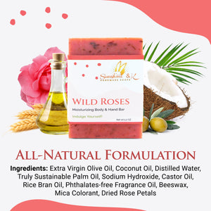 Wild roses Soap Bar - Body & Face Bar Soap, Handmade Bath Soap, Moisturizing Bar Soap With Beeswax, Rice Bran Oil, & Natural Base Oils, Natural Soap Bars, 5 oz, Sunshine & K Handmade Soaps - sunshine-handmade-soaps