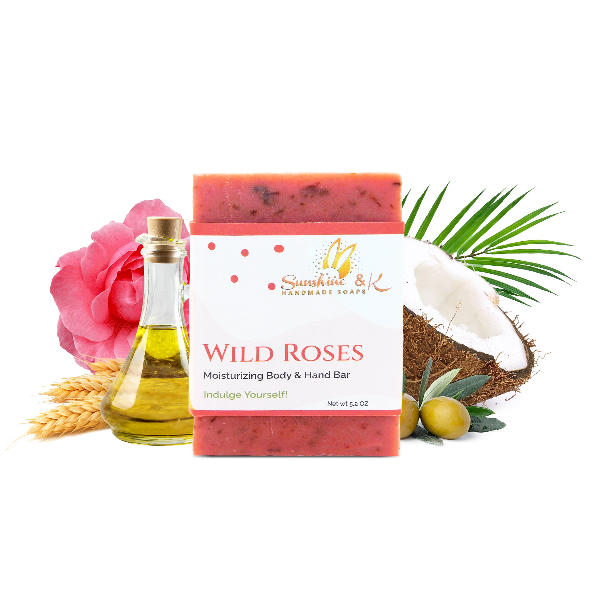 Wild roses Soap Bar - Body & Face Bar Soap, Handmade Bath Soap, Moisturizing Bar Soap With Beeswax, Rice Bran Oil, & Natural Base Oils, Natural Soap Bars, 5 oz, Sunshine & K Handmade Soaps - sunshine-handmade-soaps