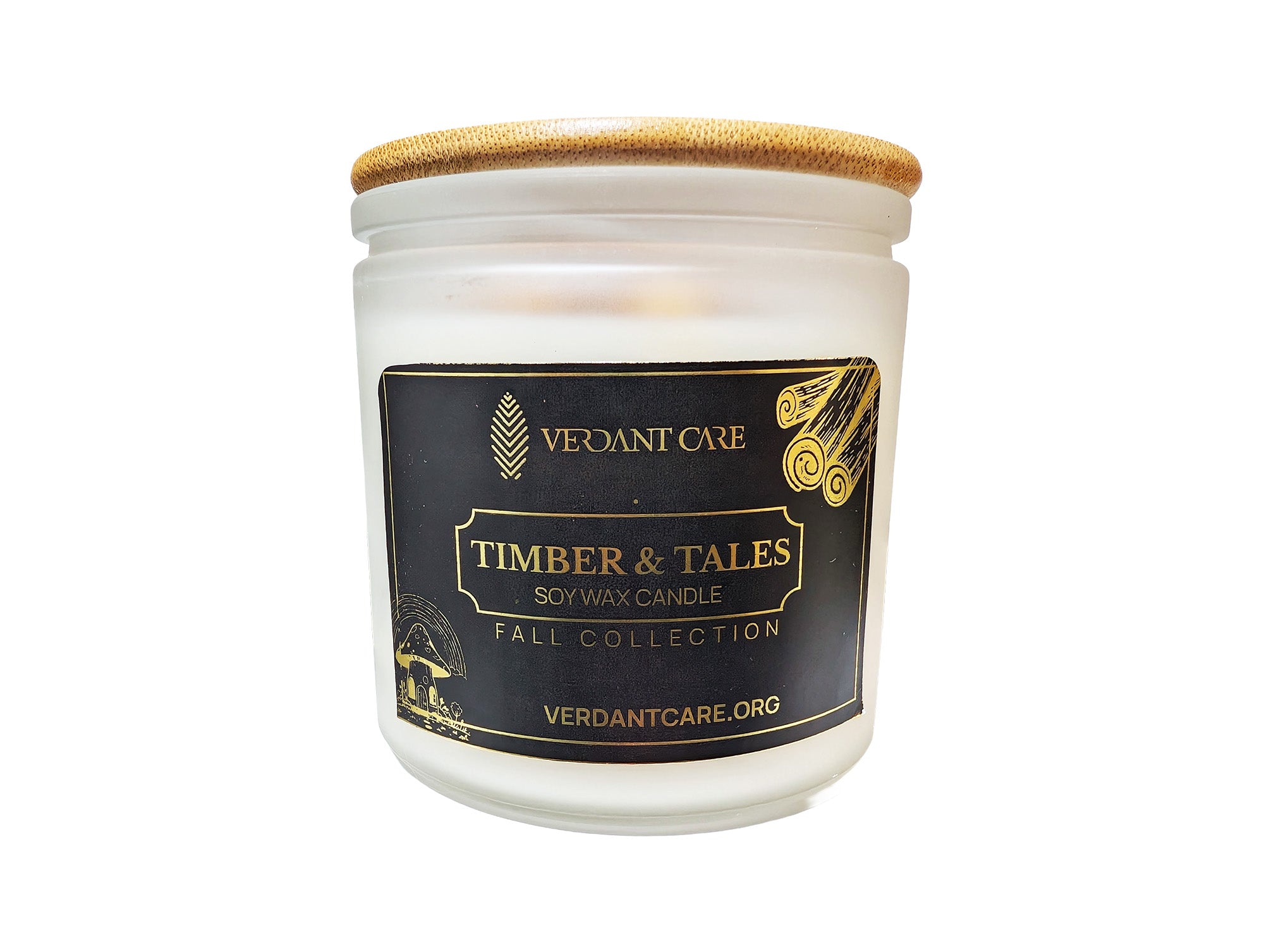 Timber & Tales Candle – 9 oz White Frosted Jar with Bamboo Lid | 100% Soy Wax