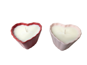 (One) Heart-Shaped Porcelain Candle | Romantic Gift | Choose Pink or Red | Two Enchanting Scents Soy Candle