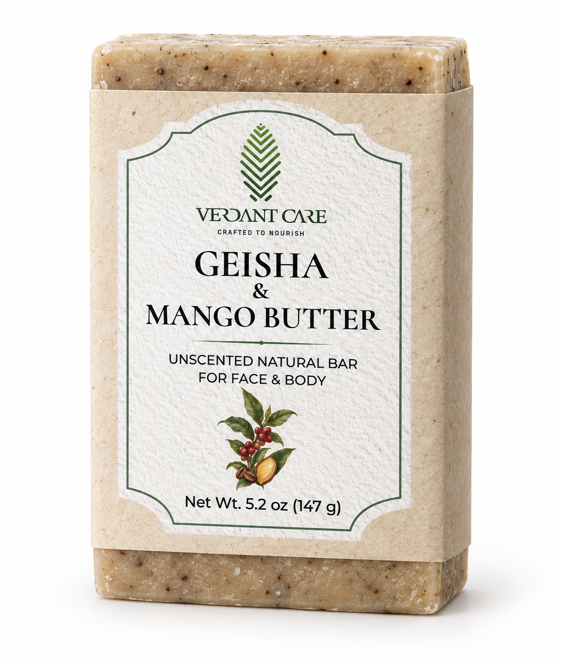 Unscented Geisha Coffee Soap Bar with Pumpkin Seed Oil, Avocado Oil, and Mango Butter - 5 OZ