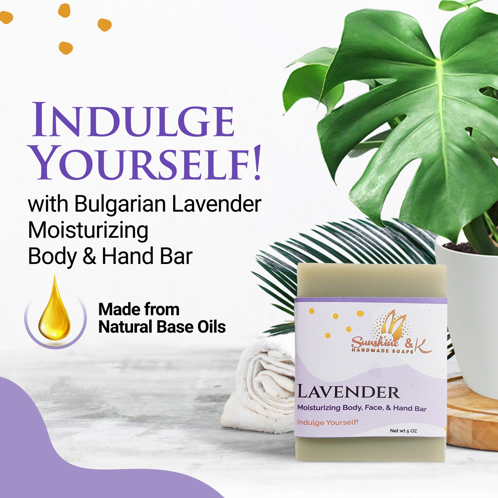 Bulgarian Lavender Soap Bar - Non-drying, Natural Soap, Long Lasting, Body & Hand, 5 oz | Sunshine & K Handmade Soaps