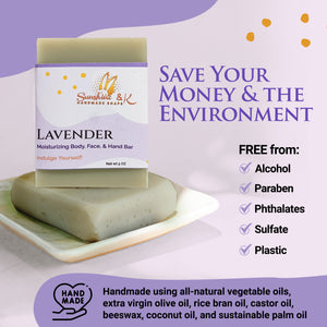 Bulgarian Lavender - Body & Face Bar Soap, Handmade Bath Soap, Moisturizing Bar Soap With Beeswax, Rice Bran Oil, & Natural Base Oils, Natural Soap Bars, 5 oz, Sunshine & K Handmade Soaps - sunshine-handmade-soaps